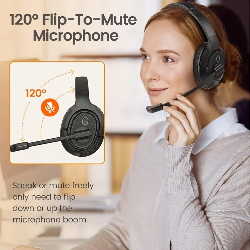Headset with Mic for Work, Bluetooth 5.0 Headset with AI-Powered Noise Cancel